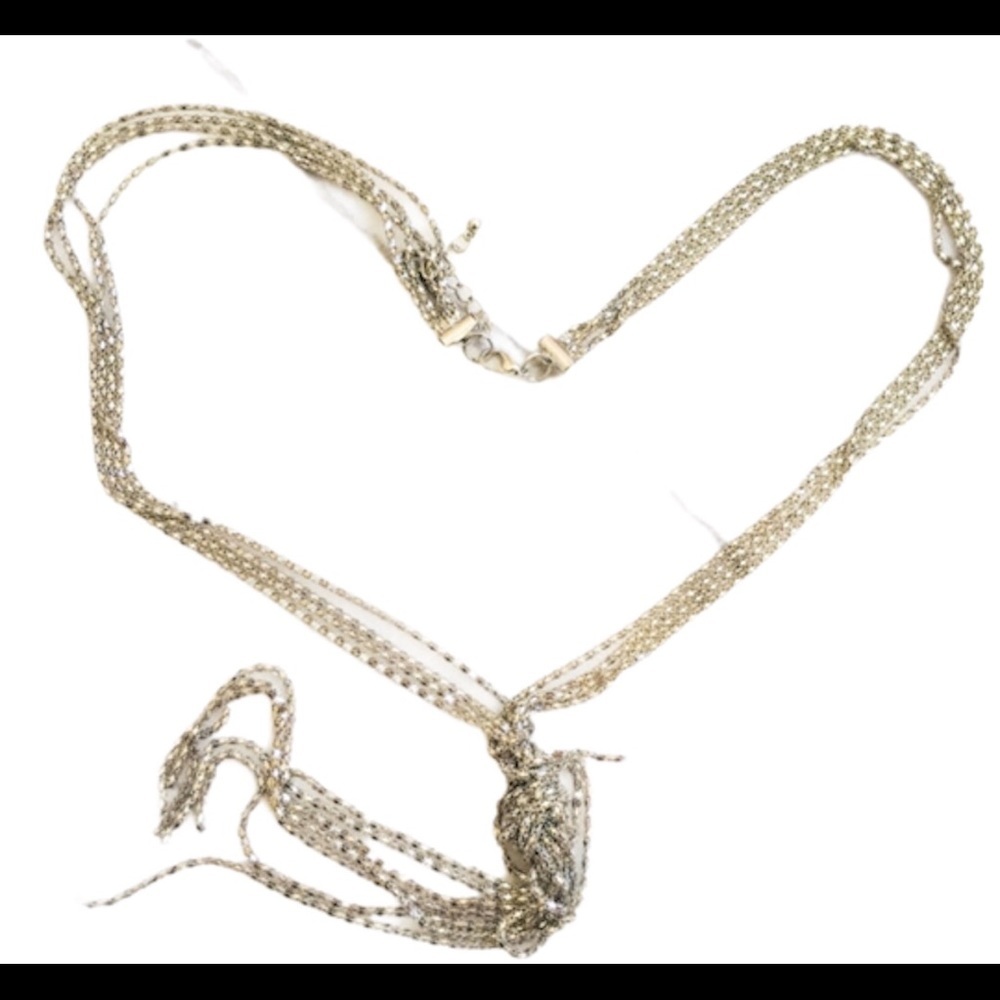 Silver Tone Knotted Chain Multilayer Geometric Boho Statement Necklace OS - Picture 3 of 5